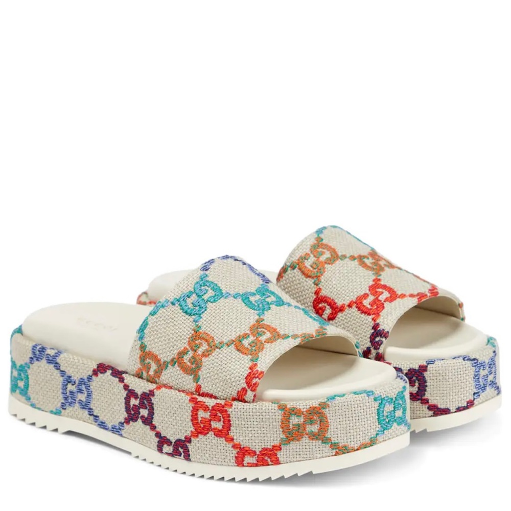 Gucci Psychedelic Mini G Multicolor Canvas Platform Slides